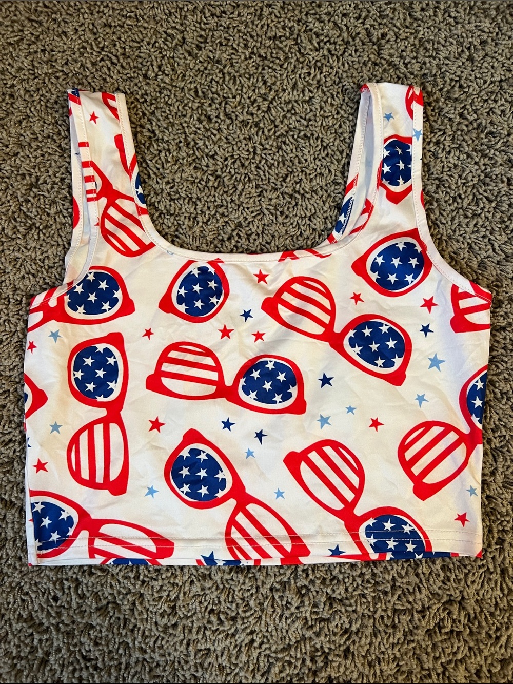 SHEIN Red, Blue and White American Flag Sunglasses Print Tank Top